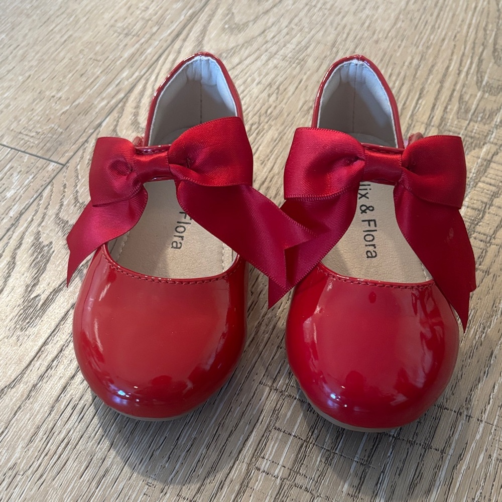 Elegant Red Bow Kids Dress Shoes